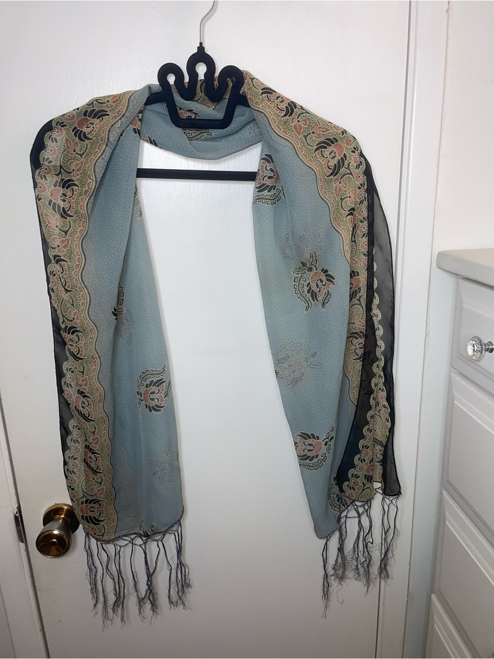 EUC Light Blue Paisley Fringe Scarf